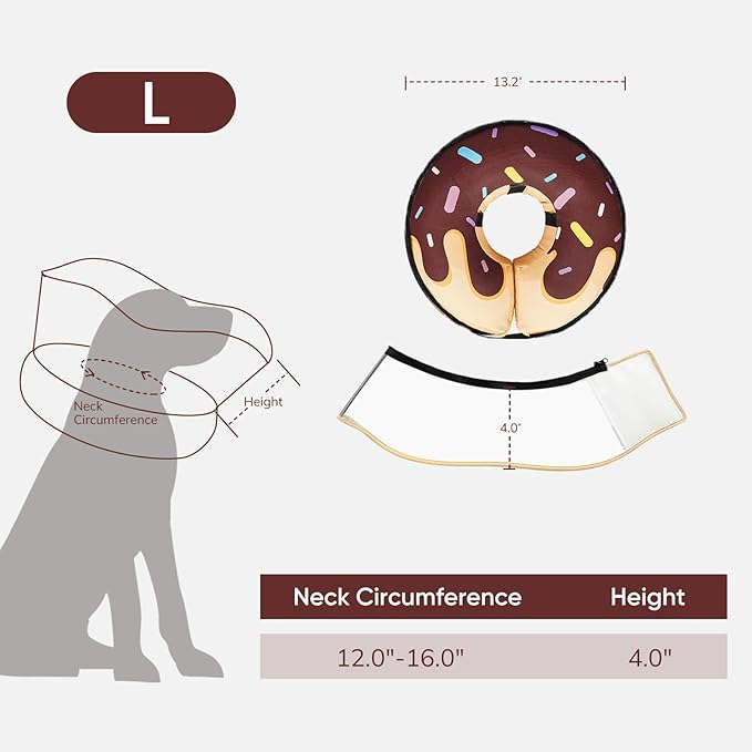 Supet Raised Inflatable Dog Cone After Surgery - Adjustable Recovery Donut Collar with Removable Shield to Stop Licking Wounds & Protect Stitches - Soft Dog Cone Alternative for Large Dogs (Brown,L)