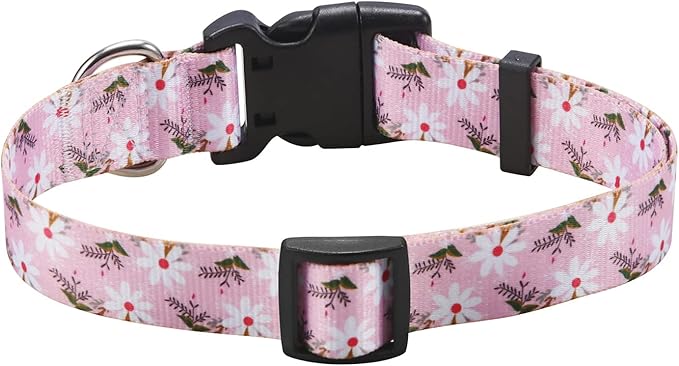 Mihqy Dog Collar with Bohemia Floral Tribal Geometric Patterns - Soft Ethnic Style Collar Adjustable for Small Medium Large Dogs (Pink White Flower,XS)