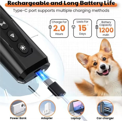 Dog Bark Deterrent Device [2025 Upgrade] – 3-in-1 Ultrasonic Anti Barking Device & Dog Training Aid – Stop Barking Tool with Flashlight & Beep Mode – Portable & Humane 25ft Range (Safe