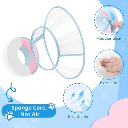 Sponge Core Dog Cone, Inflatable Dog Cone Collar Alternative, Dogs Donut Collar After Surgery, Soft Cone for Large Medium Small Dogs to Stop Licking, No Inflation Required, Clear View(Size 8, Pink)