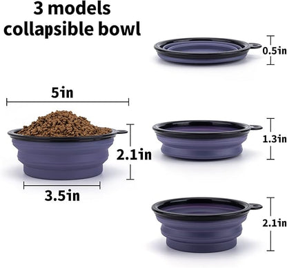 SLSON Dog Bowls Pet Collapsible Bowl with Cover Lids,2 Pack Dog Travel Bowls Portable Foldable Cat Water Dish Bowl for Pets Walking Parking Camping (Taro Purple and Concrete Gray, Small)