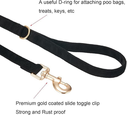 Soft Cotton Dog Leash, 5 Ft Heavy Duty Corduroy Dog Leashes with Gold Metal Hook for Small Medium Large Dogs,Medium,Black