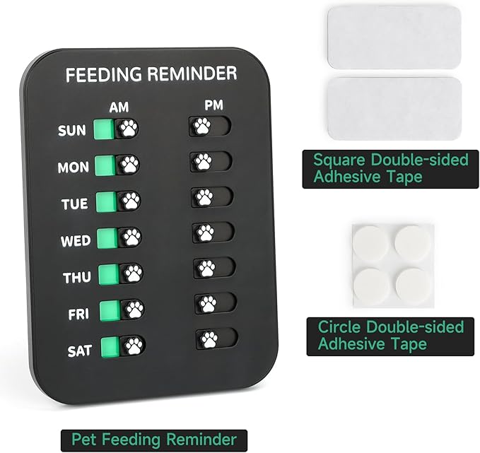 YAUYIK Dog Feeding Reminder, Magnetic Reminder Sticker, AM/PM Daily Indication Chart Feed Your Pets, Fridge Magnets and Double Sided Tape, Helps You to Track Pet Feeding & Medication (B)