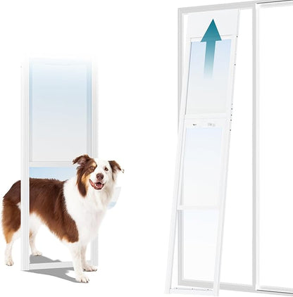 MOPHOTO Dog Door for Sliding Glass Door, Adjustable Height 74.8"-80" Glass Pet Door, No-Drill Insert Installation, Rental-Friendly Sliding Pet Door with Security Lock & Weather Stripping, White