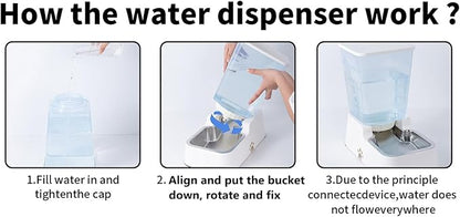 Meikuler Automatic Dog Cat Water Dispenser Large Capacity 5Lfor Cats and Medium and Large-Sized Dogs with Stainless Steel Bowl (White, 5L)