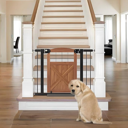 beeNbkks Barn Door Dog Gate, Anti-Kick Pet Gate with Walk Through Door, Modern Farmhouse Puppy Gate, Pressure Mounted Safety Dog Gate for Doorways Stairs House, for 29" to 40" Wide Openings, 30" Tall