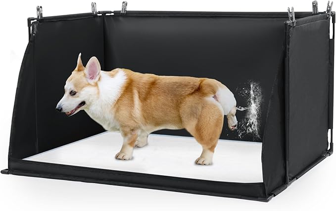 MABOZOO Dog Pee Pad Holder with High Walls, Foldable Dog Litter Box Potty Shields Indoor Potty for Small and Medium Pets, No Spill Pee Pad Holder Tray for Doggy Work (24x24x17.7 in). Patent Pending