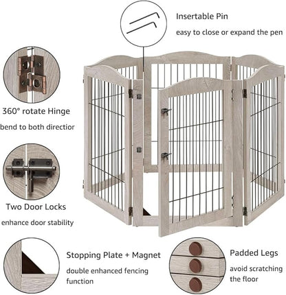 unipaws 132" Extra Wide Dog Gate and Pet Playpen, Free Standing Tall Fence with Walk Through Door, Barriers for Home, Use as Indoor Dogs Cats Pen, Rabbit Pen, Weathered Grey