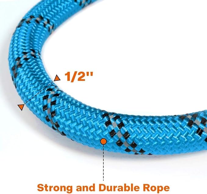 Taglory Rope Dog Leash 6 FT with Comfortable Padded Handle, Highly Reflective Threads Leash and Anti-Tangle Clip for Walking Medium Large Dogs, 1/2 inch, Blue