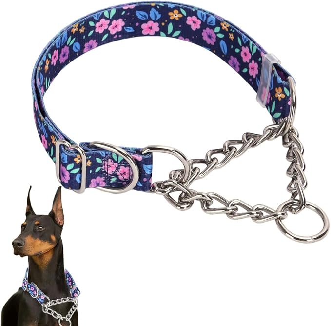 Dog no Pull Collar，Stainless Steel Chain Martingale Collar for Dogs, No Pull Slip Cinch Choker Choke Heavy Duty Dog Collars