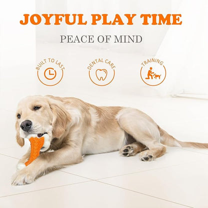 Kseroo 10-Pack Indestructible Dog Toys for Aggressive Chewers: Peanut Butter Flavored Hard Nylon Bone Chew Toys, Tough Dog Chew Toys, Dog Toys to Keep Them Busy for Medium Large Dogs, Orange