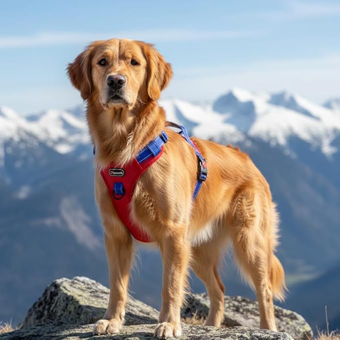 Tactical Dog Harness for Large Medium Dogs No Pull Adjustable Pet Vest with Reflective Straps Front & Back Clips Handle for Hiking Walking Hunting– 4 Sizes with or Without Leash (RED, XL)