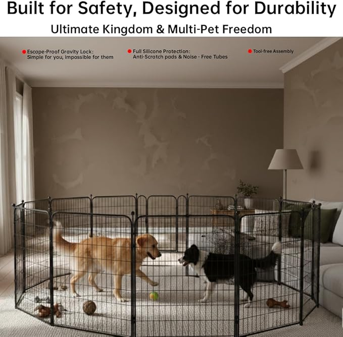 Dog Playpen Outdoor for Medium/Large Dogs 36'' High, Heavy Duty Dog Playpen with Rustproof and Sturdy Stakes, 3ft Dog Fence for RV Camping(12 Panels)