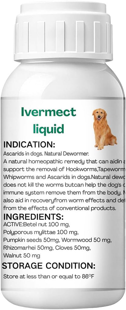 lvermect Dewormer Liquid for Dogs, Broad Spectrum for All Wormer, Hookworms, Lung Worms, Pin Worms, Round Worms