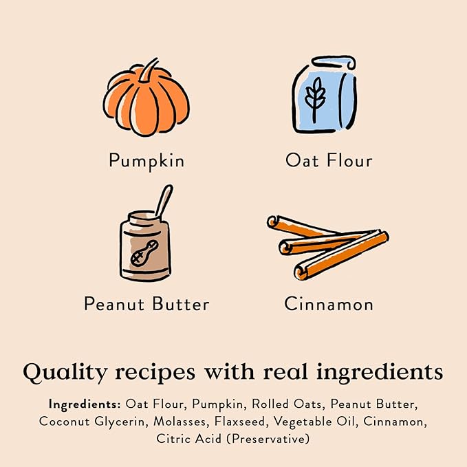 Bocce's Bakery Pumpk'n Spice Treats for Dogs, Wheat-Free Everyday Dog Treats, Made with Real Ingredients, Baked in The USA, Natural Soft & Chewy Cookies, Pumpkin, Peanut Butter, & Cinnamon, 6 oz