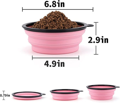 SLSON Dog Bowls Pet Collapsible Bowl with Cover Lids,2 Pack Dog Travel Bowls Portable Foldable Cat Water Dish Bowl for Pets Walking Parking Camping (Fairy Pink and Sprout Green, Large)