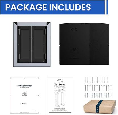 Aluminum Dog Door,French Style with Magnetic Flaps,with Aluminum Telescoping Tunnel Heavy-Duty Dog Door for Large and Medium Doggy Up to 110LBS (Large,Smoky Gray)