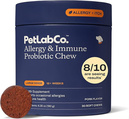 PetLab Co. Allergy & Immune Daily Probiotics for Dogs. Supports Yeast Production, Seasonal Allergies, Intermittent Itchiness, Gut & Digestive Health for Large Dogs - 30 Chews - Packaging May Vary