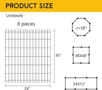 FDW 30 Inch Dog Pen 8 Panel Dog Playpen Indoor Outdoor Metal Puppy Pet Fence Portable Folding Animal Exercise Fence,Black