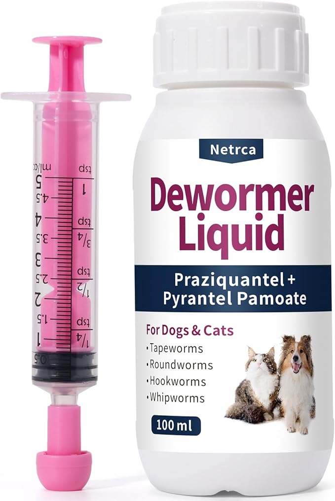 Dewormer Liquid for Dogs & Cats, 7-Way Wormer for Tapeworms, Roundworms & Hookworms, with Praziquantel & Pyrantel Pamoate – Gentle on Stomach, 100ml