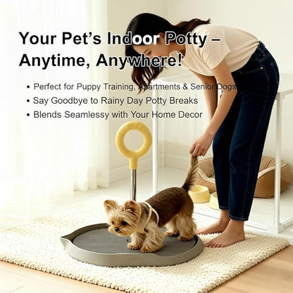 Dog Potty Tray with Handle, minandhua Indoor Puppy Potty Training Tray & Pee Pad Holder, Oval Design with Pour Spout & Non-Slip Grid, Easy-Clean for Small Medium Large Dogs (Brown)
