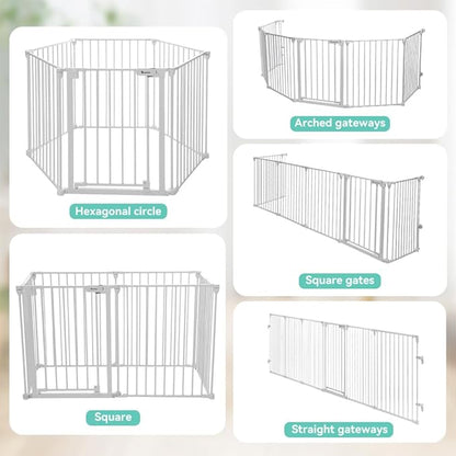COMOMY 150" Extra Wide Baby Gate with Door, Dog Gates for The House Doorways Fireplace, Auto Close Baby Fence Play Area, Walk Through Pet Gate, Hardware Mounted, 6-Panels (30" Tall, White)