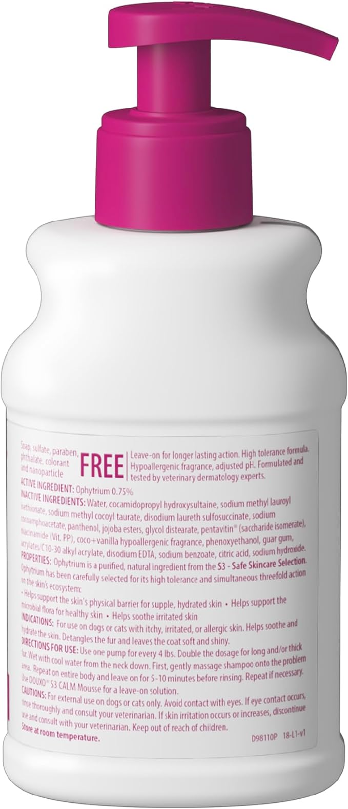 Douxo S3 Calm Shampoo, Contains 0.75% Ophytrium, Soothing, For Itchy, Irritated or Allergic Skin, For Dogs and Cats, 6.7 fl. oz. (200mL)