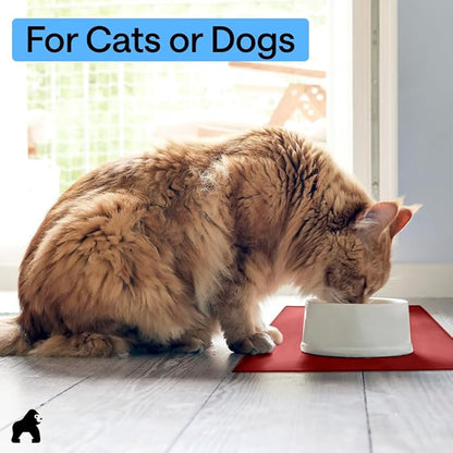 GORILLA GRIP 100% Waterproof Raised Edge BPA Free Silicone Pet Feeding Mat, Dog Cat Food Mats Contain Spills Protects Floors, Placemats for Cats and Dogs Water Bowl, Pets Accessories 32x24 Red