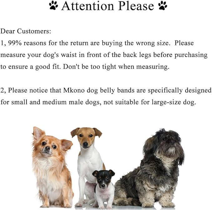 Mkono Male Dog Belly Band Wraps Washable Dog Diapers Male for Small and Medium Dogs (3 Pack), Waist 19.2 Inches to 23.8 Inches