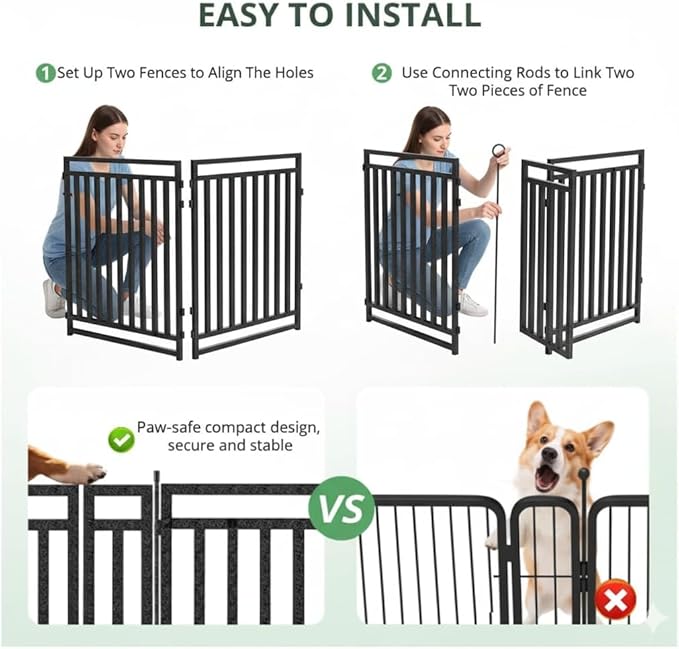 Dog Fence Outdoor Indoor, 47 Inches Height 32 Panels(4gates & 28panels) Dog Playpen for Large/Medium/Small Dogs Metal Dog Pen for Yard Camping and RV [Black-Silver]
