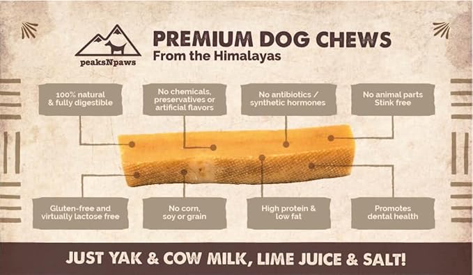 peaksNpaws Himalayan Dog Chews, High Protein Yak Cheese, Lactose Free, Natural Pet Treat, Long Lasting Chew Stick for Aggressive Chewers Under 15 lbs, 10 Small Sticks, 100% Eco-Friendly Packaging