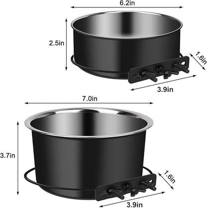 Dog Crate Bowls Hanging No Spill, ShineMe 60oz & 40oz Stainless Steel Dog Kennel Food and Water Bowls Mountable for Large and Medium Pets (7.0 x 3.7” & 6.2 x 2.5”)