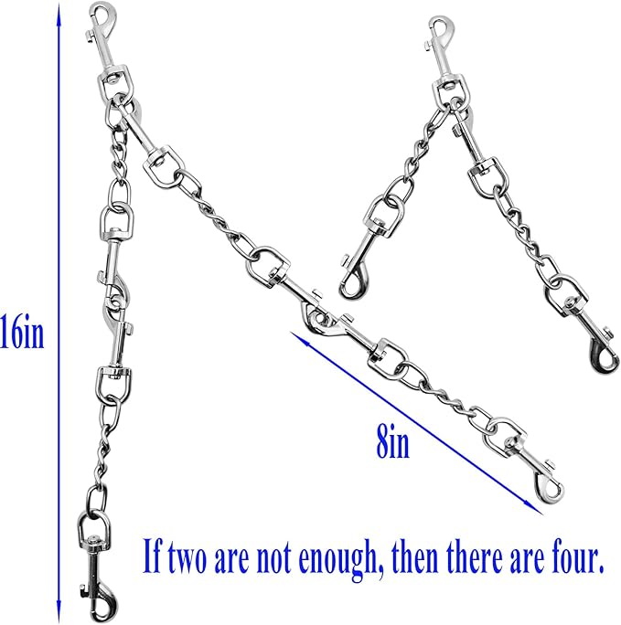Dog Collar Safety Clip Metal Clasp Double Ended Connector 2 Pack Prong Chew Proof Backup Dog Clip for Pet Harness Collar Leash Necklaces Dog Strap Lead Carabiner Heavy-Duty Chain 8 inch