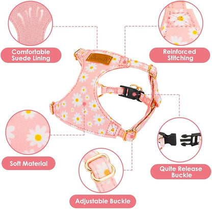 Lukovee Puppy Harness and Leash Set, No Pull Lightweight Soft Suede Adjustable Pet Harness Vest with Snap Buckle for Puppy Small and Medium Size Dog (Pink-XXS)