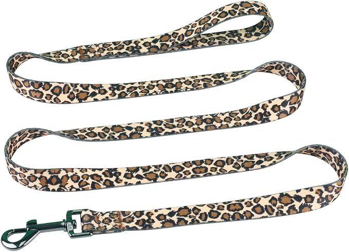 Harness and Leash Set, Leopard Pattern, 5ft Matching Leash, No Pull, Easy Wear for Medium Dogs.(M, Brown Leopard)