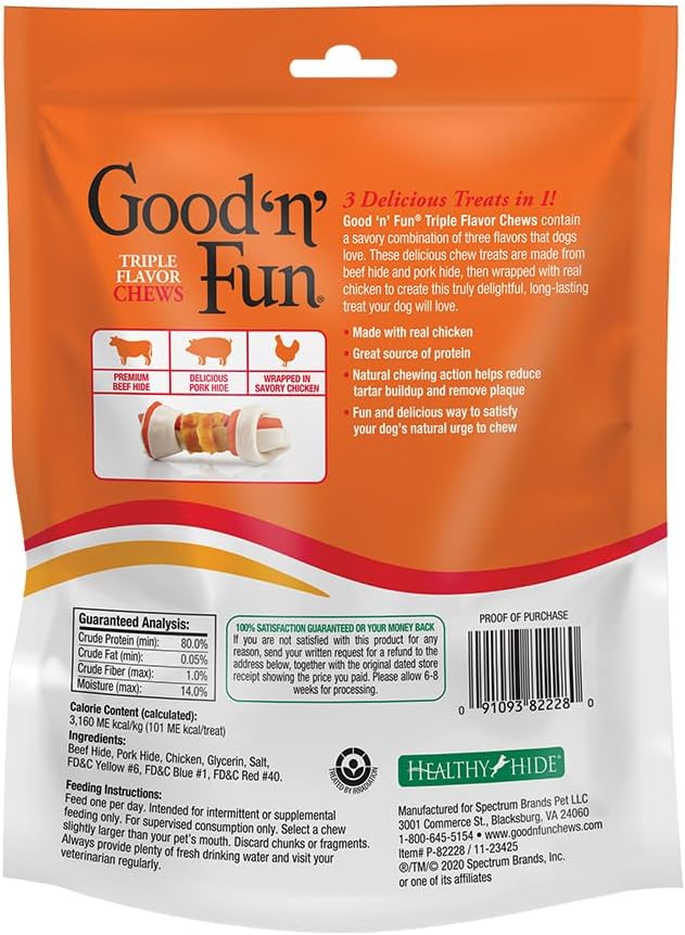 Good 'N' Fun Triple Flavor Chews, Rawhide Treats for Dogs