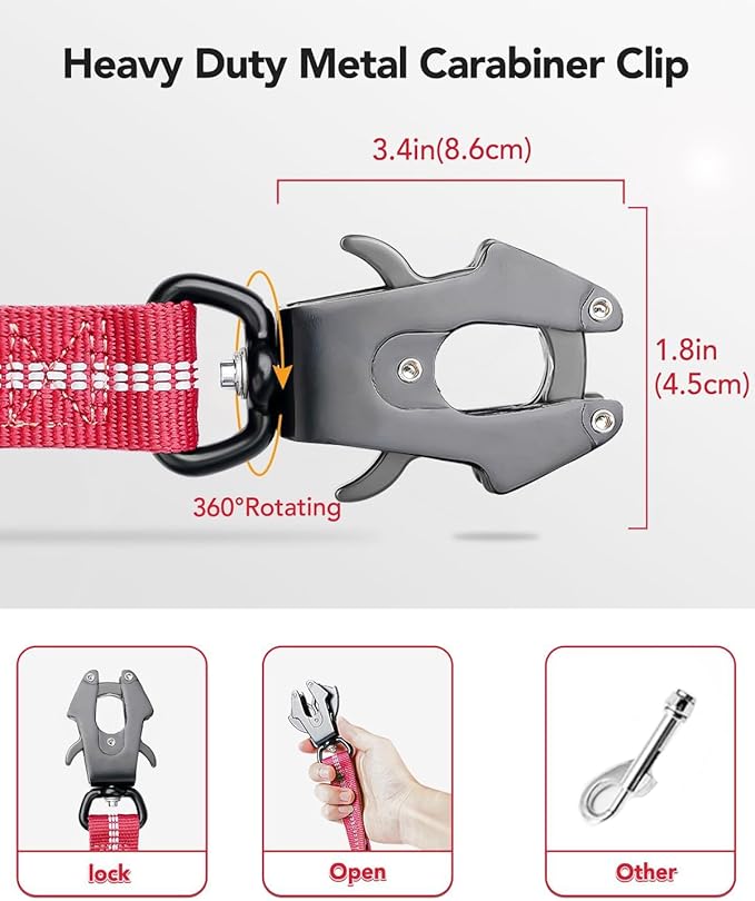 Joytale Tactical Dog Leash Heavy Duty, 4-6FT Shock Absorbing Bungee Lead with 2 Padded Handle, Metal Carabiner Clip, Car Seatbelt, Strong No Pull Leash for Medium Large X-Large Dogs, Hot Pink