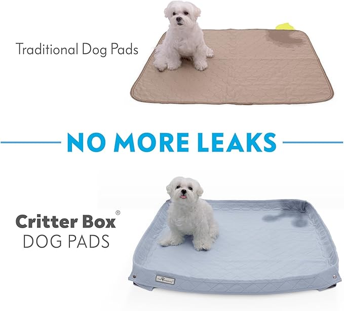 Paw Inspired Critter Box Dog Pad, Large Reusable Puppy Pad for Potty Training, Whelping, or Litter Box Mat, Washable Pee Pad with Soft Raised Sides to Prevent Leaks, 32x32 Inch