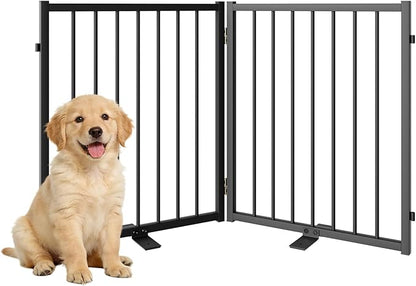 SNUOWU Full Metal Freestanding Dog Gate with Door, 24'' Height Foldable Pet Dog Fence for Indoor & Outdoor, 2 Panels Extra Wide Free Standing SmallDog Gates for Doorways,House,Stairs,Porch,Deck,Yard