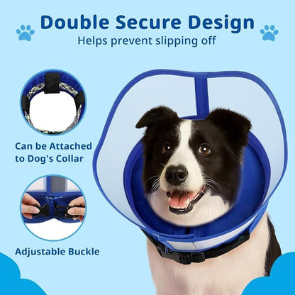 Soft Dog Cone Collar with Anti-Lick Shield, Inflatable Cones Alternative After Surgery for Large/Medium/Small Dogs to Stop Licking, Elizabethan Neck Ecollars of Shame, Comfy Pillow Recovery Blue