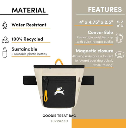 OllyDog Goodie Treat Bag, Dog Treat Pouch, Waist Belt Clip for Hands-Free Training, Magnetic Closure, Dog Training and Behavior Aids, Three Ways to Wear (Terrazzo)