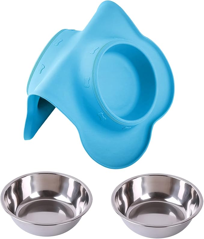 Hubulk Pet Dog Bowls 2 Stainless Steel Dog Bowl with No Spill Non-Skid Silicone Mat + Pet Food Scoop Water and Food Feeder Bowls for Feeding Small Medium Large Dogs Cats Puppies (Large, Turquoise)