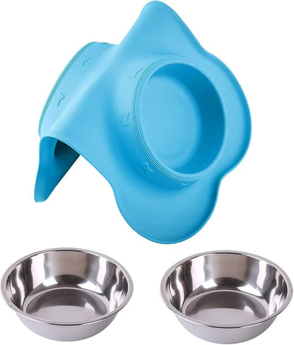Hubulk Pet Dog Bowls 2 Stainless Steel Dog Bowl with No Spill Non-Skid Silicone Mat + Pet Food Scoop Water and Food Feeder Bowls for Feeding Small Medium Large Dogs Cats Puppies (Large, Turquoise)