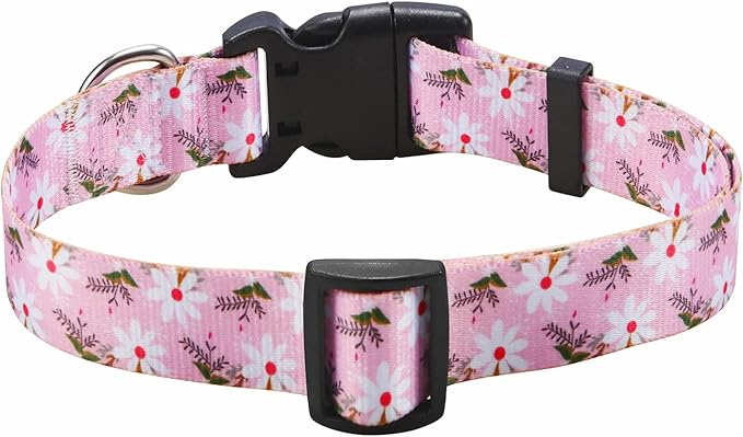 Mihqy Dog Collar with Bohemia Floral Tribal Geometric Patterns - Soft Ethnic Style Collar Adjustable for Small Medium Large Dogs (White Flower,L)