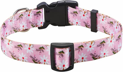 Mihqy Dog Collar with Bohemia Floral Tribal Geometric Patterns - Soft Ethnic Style Collar Adjustable for Small Medium Large Dogs (White Flower,L)