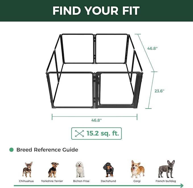 FXW AuraSpace Pro Acrylic Indoor Dog Playpen, Heavy-Duty with Metal Frame, 24" Height 8 Panels for Puppies & Small Dogs, Black│Patented