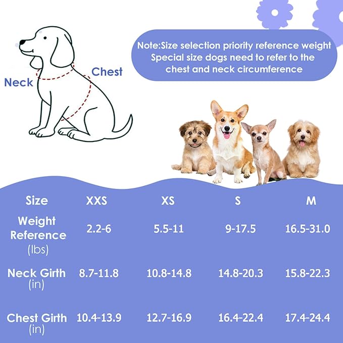 Lukovee Puppy Harness and Leash Set, No Pull Lightweight Soft Suede Adjustable Pet Harness Vest with Snap Buckle for Puppy Small and Medium Size Dog (Blue Flower, XXS)