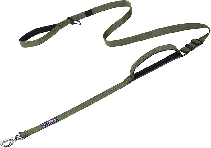 Hotsky Double Handle Dog Leash for Large Medium and Small Breed Dogs that Pull,Adjustable Nylon Heavy Duty Dog Leash with Car Seat Belt for Walking and Training,ArmyGreen,4.5-6 FT