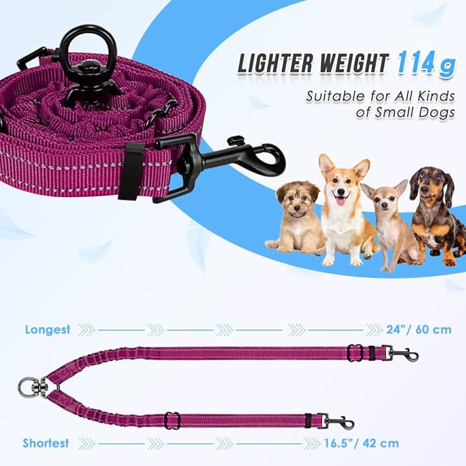 AUTOWT Double Dog Leash, No Tangle 360°Swivel Rotation Reflective Lead Attachment Adjustable Length Dual Two Dogs Lead Splitter, Comfortable Shock Absorbing Walking Training for 2 Dogs