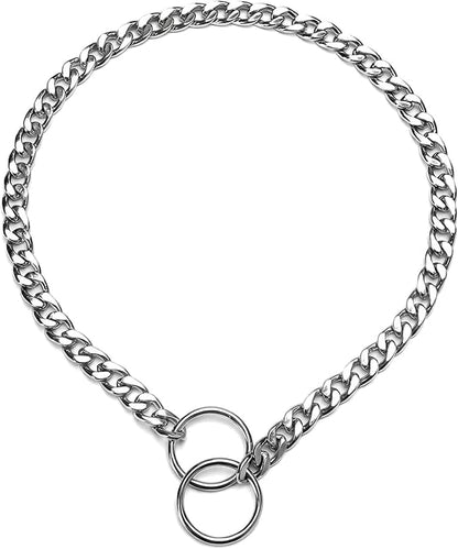 Dog Chain Collars Slip P Chain Metal Link Dog Collar Training Heavy Duty Martingale Puppy Collar for XS Small Medium Large Big XL Breed Dogs (Silver, XS)